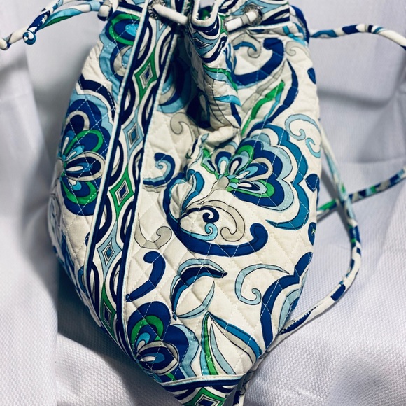 Vera Bradley Drawstring Backpack Blue White Green - Picture 12 of 16